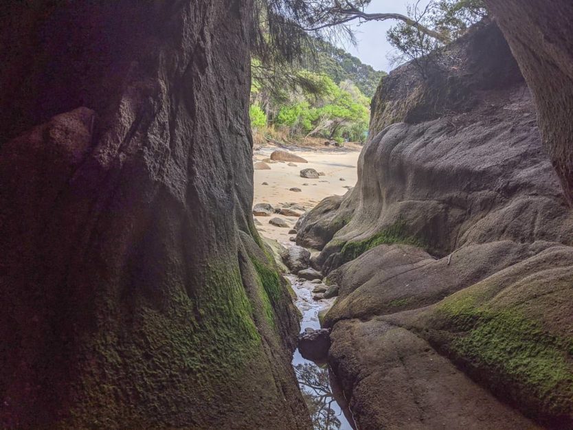 cave you can walk into on Onetahuti Beach