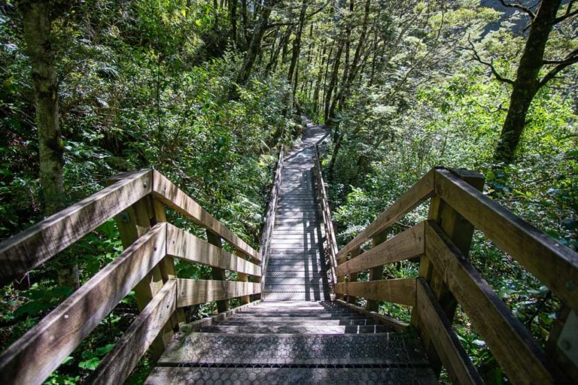 stairs on the trail to devils punchbowl falls