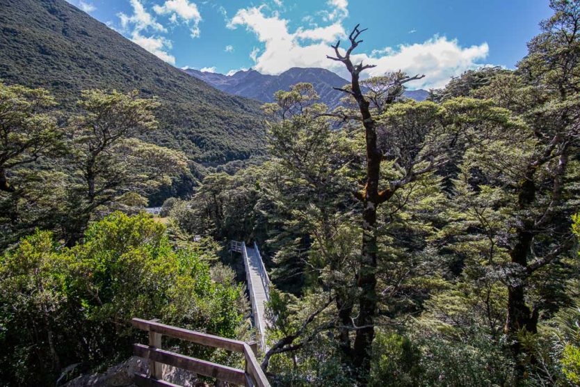 Bridge over Devils Punchbowl Creek with mountain views