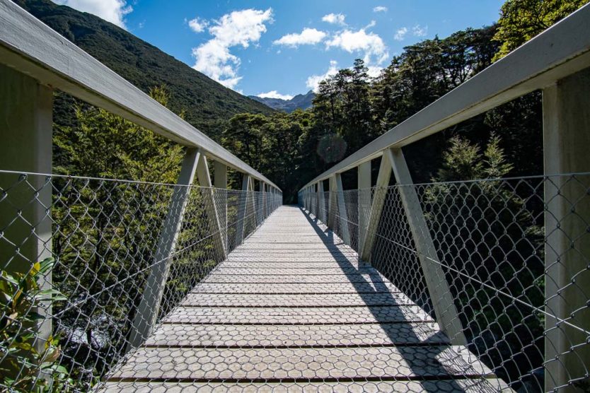 Bridge over Devils Punchbowl Creek with mountain views