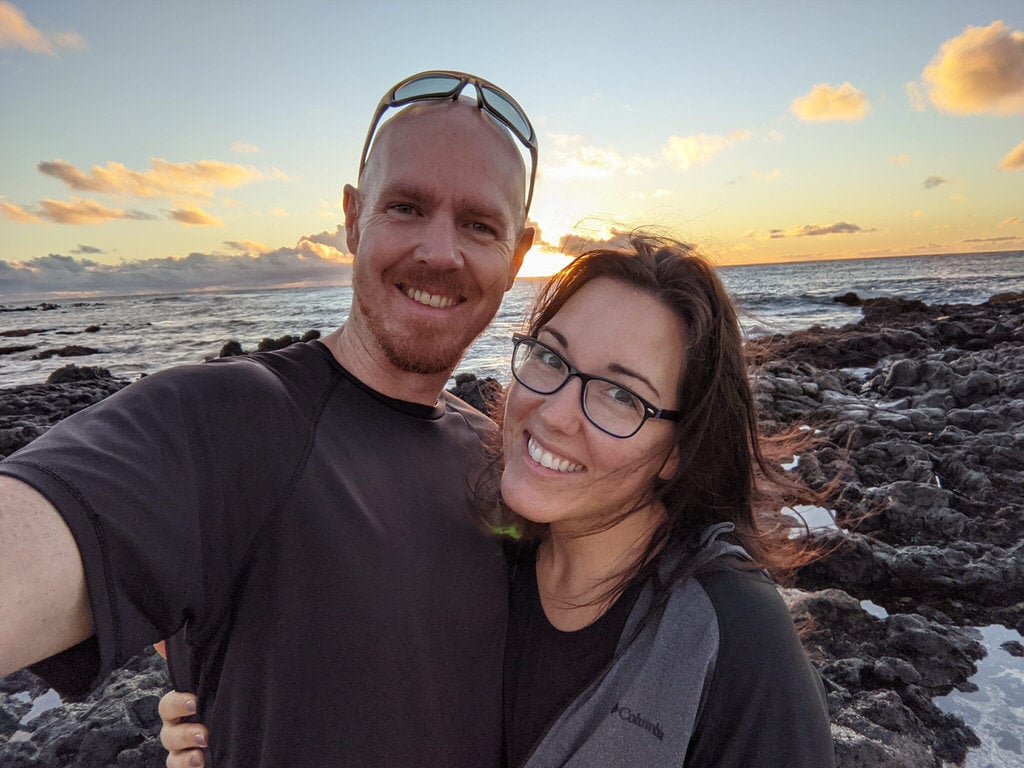 happy-sunrise brooke and buddy enjoying hawaii sunrise in oahu
